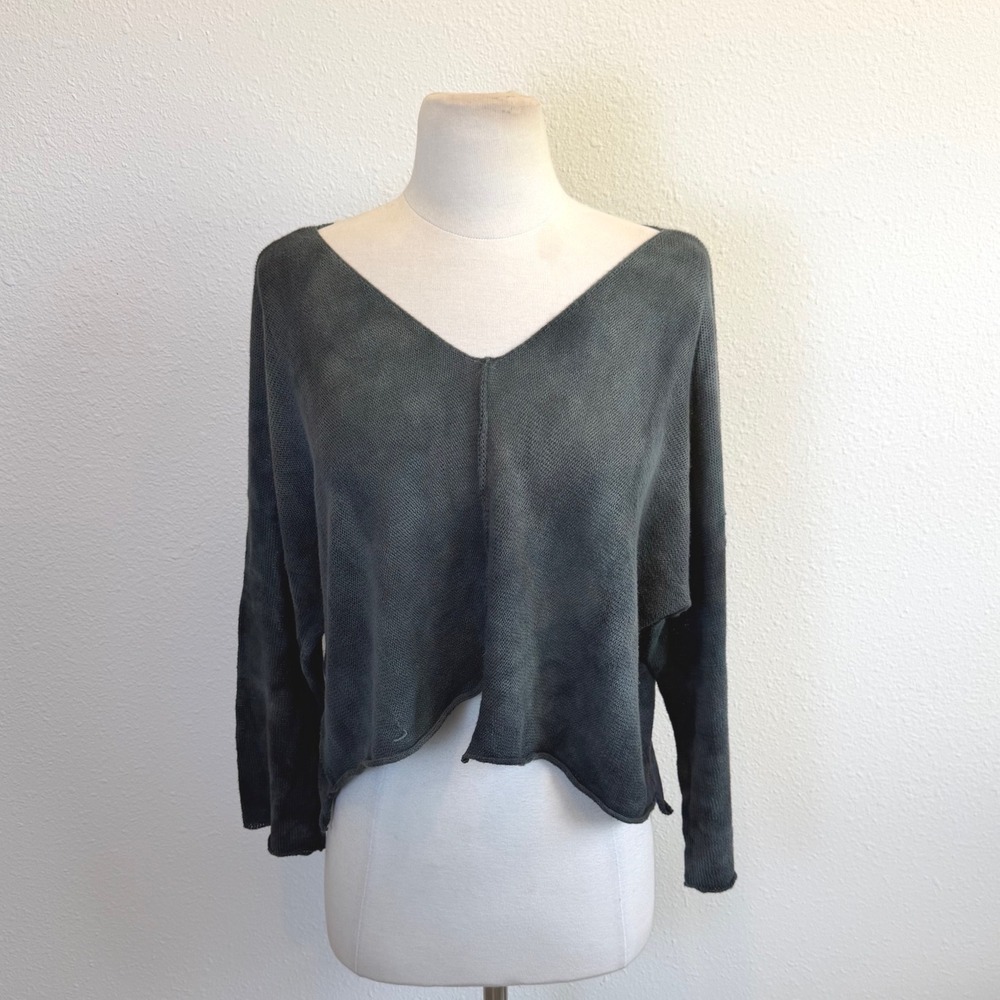 Olivvi Gray Lightweight Cropped Sweater Womens Medium Slouchy Tie Dye Indie